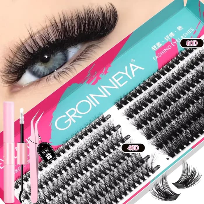 GROINNEYA Kit de grappes de cils bricolage plateau mixte cils Volume vaporeux Kit de cils Extension