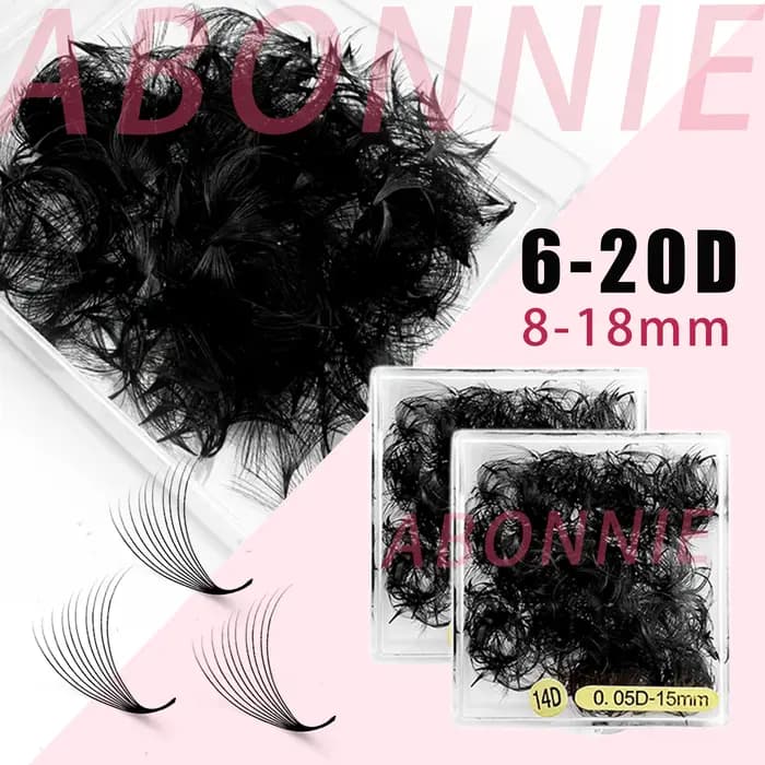Abonnie 18mm Extensions de cils pré-faits en éventail à base pointue pour volume intense