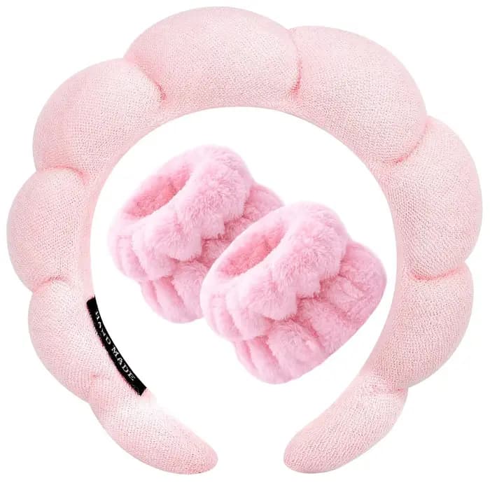 Bandeau en éponge de couleur unie en trois parties, maintient les cheveux en place pendant le lavage