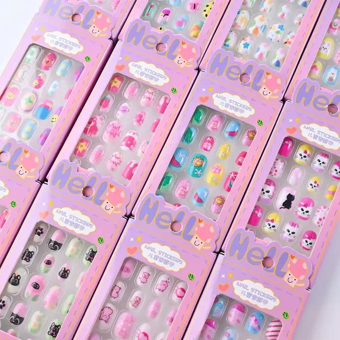24 pièces/boîte enfants ongles pour fille dessin animé motif faux ongles mignon enfant faux ongles c