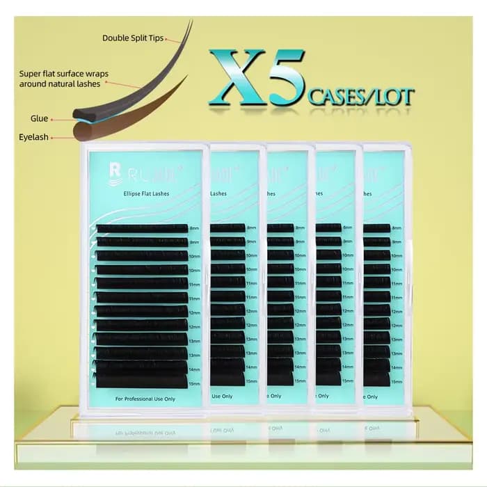 RUJADE 5 étuis/Lot Ellipse plat Extensions de cils individuels doux pointes fendues Extension de cil