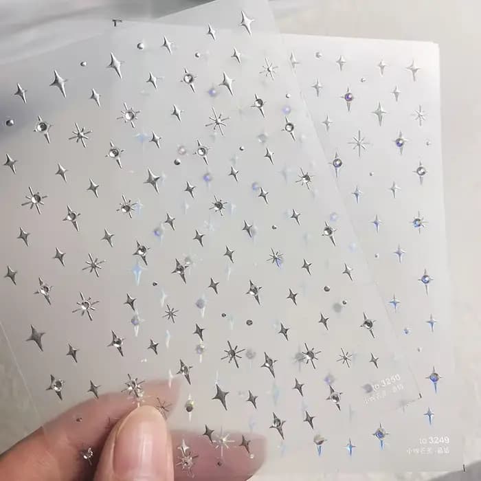 Autocollants pour ongles argentés 5D, 1 pièce, mini étoile en métal, autocollants pour nail art, aut