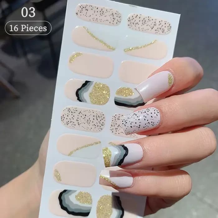 Autocollants pour ongles sans cuisson, Design à paillettes roses, Style français, couleur unie, couv