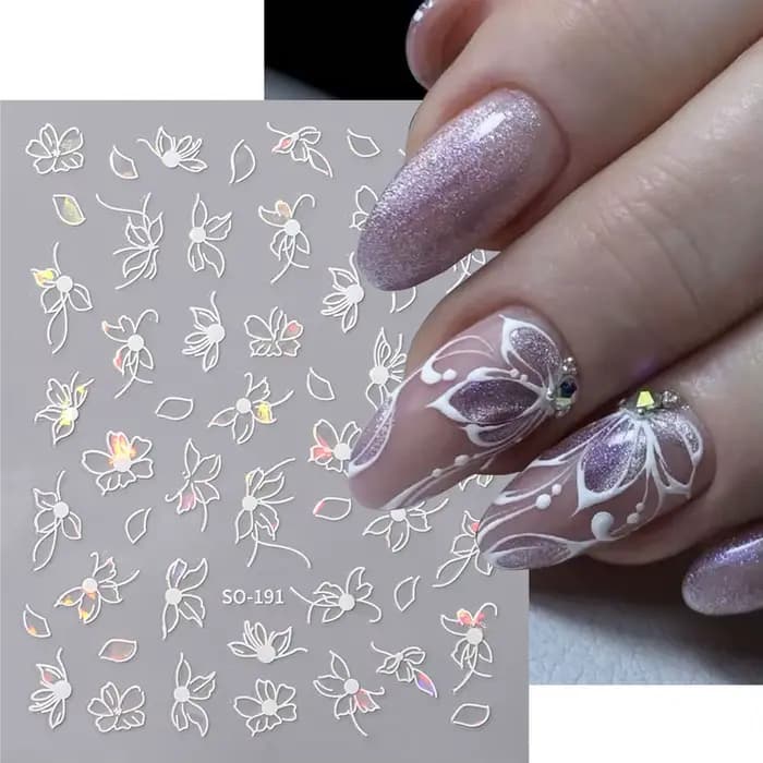 2 pièces 3D Laser noir blanc fleur décalcomanies abstraite rayure fleur pétales conception autocolla