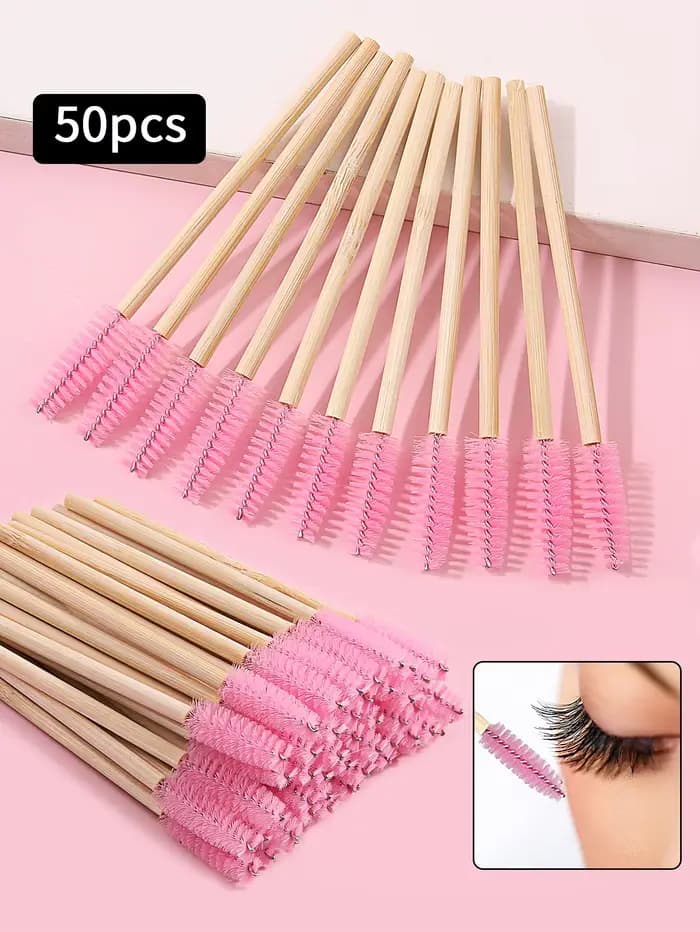 Brosse à cils avec manche en bambou, brosse de maquillage, Extension de cils, baguettes de Mascara,
