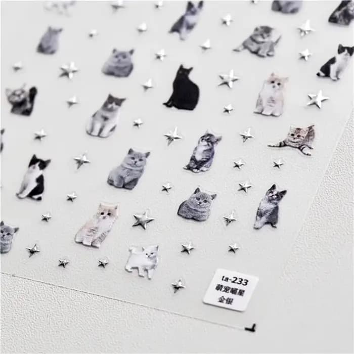 1 pièces 5D en relief mignon animal de compagnie manucure décalcomanie ongles dessin animé autocolla