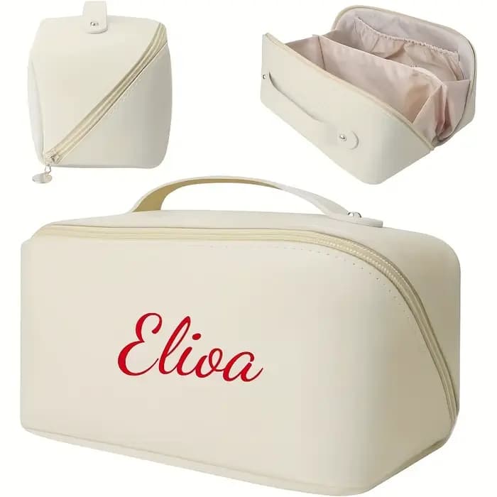 Pochette de maquillage personnalisée avec nom brodé - Organisateur de cosmétiques grande capacité av