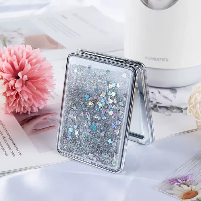 Mini miroir de maquillage de poche, miroirs cosmétiques compacts créatifs avec sable coulant