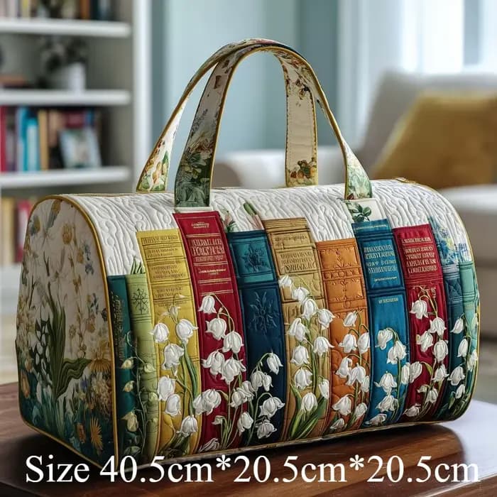 Sac fourre-tout matelassé à motif de livre imprimé en 3D, sac de voyage à motif floral en relief, sa