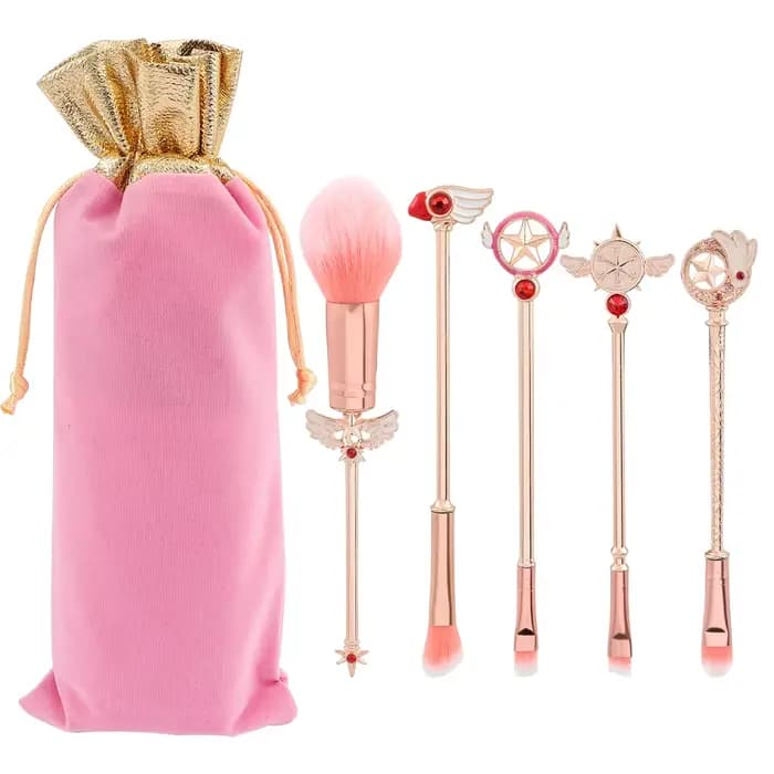 Ensemble de pinceaux de maquillage doux et moelleux avec manche en métal, 5 pièces, carte Anime Capt