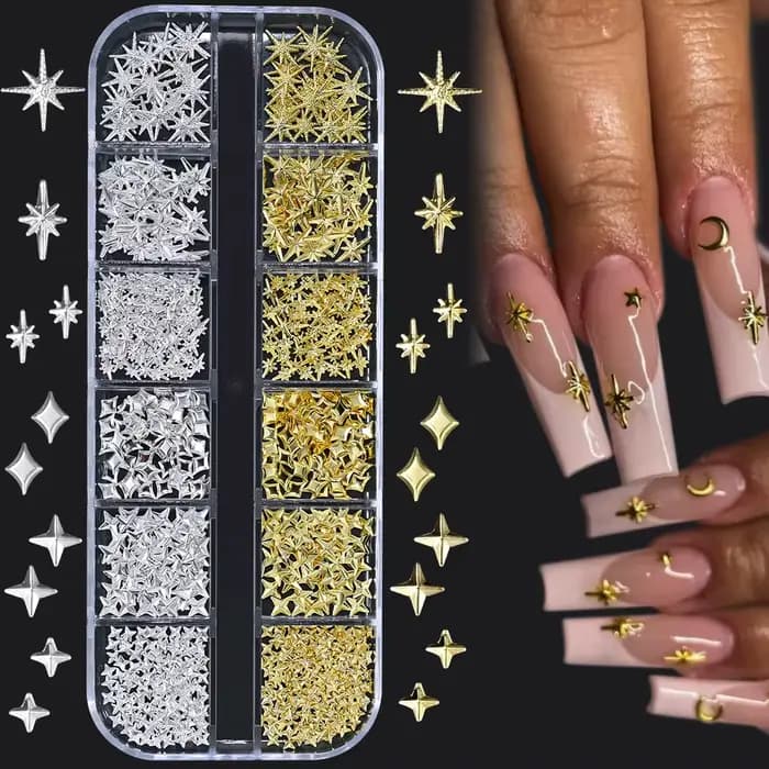 1000 pièces-12 grilles 3D or argent étoile/croix ongles Rivet goujons alliage métallique Starlight o