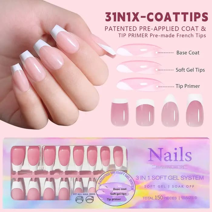 150 pièces faux ongles blanc nu besoin de colle adhésive paillettes presse sur ongles femmes portabl