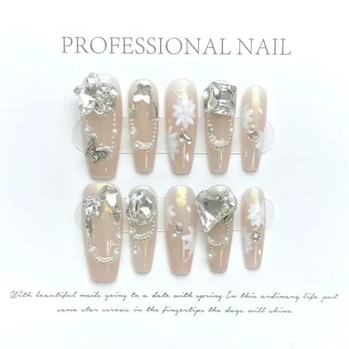 10 pièces noir fait à la main presse sur ongles fleur Ballet portable strass faux ongles décoration