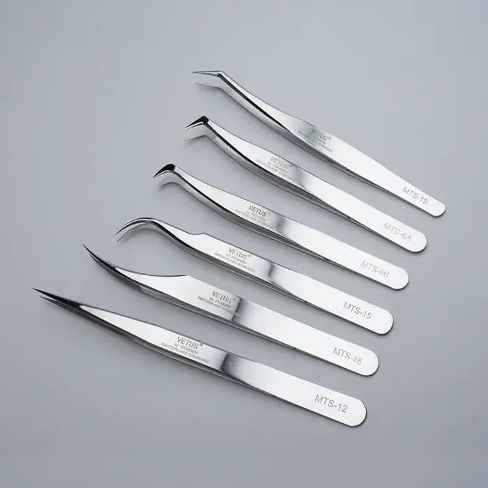 VETUS – pincettes argentées originales de la nouvelle série MTS pour Extensions de cils, pincettes E