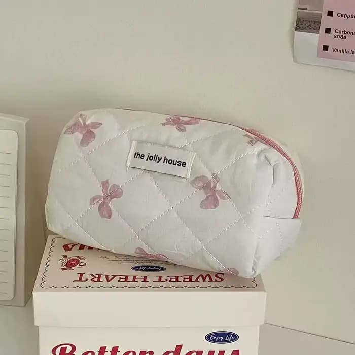 Trousse de maquillage grande capacité avec imprimé nœud, sac de rangement pour cosmétiques et articl