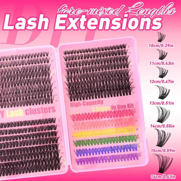 Extensions de grappes de cils colorées, 600 pièces, mélange de cils individuels de 9 à 16mm, outil d