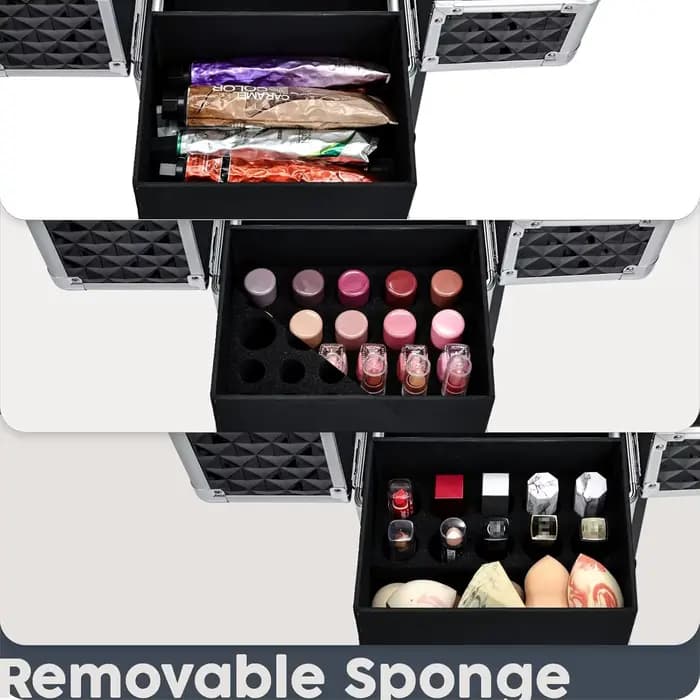 Trolley de Maquillage Roulant avec Tiroirs Coulissants et 4 Plateaux – Valise de Voyage pour Cosméti