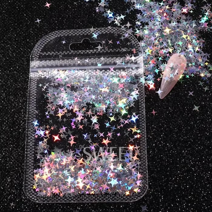 Paillettes holographiques pour ongles, étoile à quatre branches, Design Laser scintillant, breloque