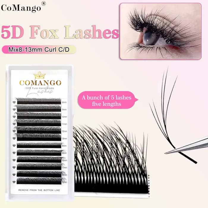 CoMango 5D fox YY shape eye lashes extension C/D curl professional black fox eye style lash high qua