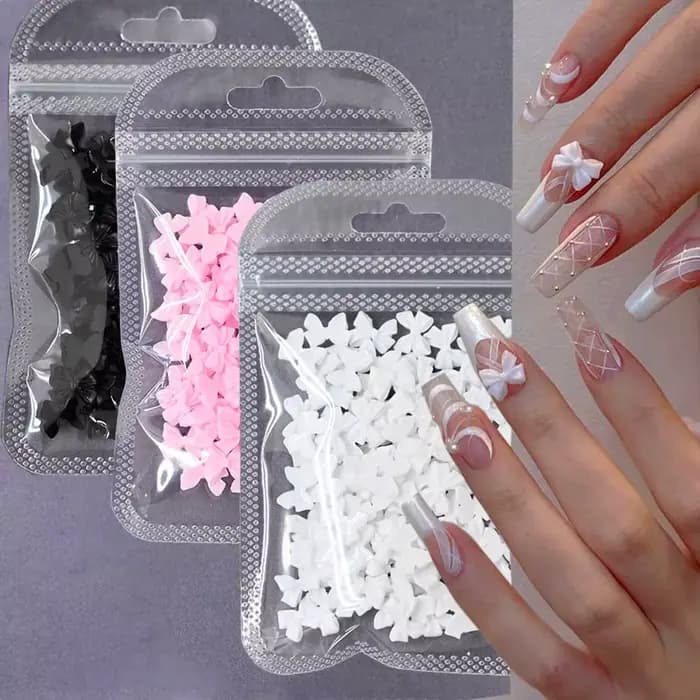 50/100 pièces rose blanc Kawaii arc breloque pour ongles 3D résine nœud papillon Flatback ongles gem