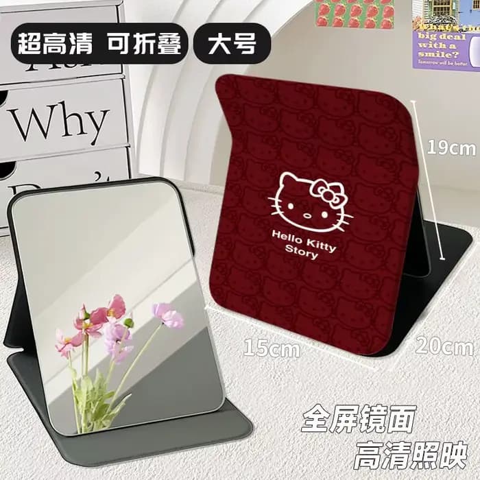 Sanrio Nouveau Miroir Cosmétique Portable en Métal Hello Kitty Kawaii Anime Dessin Animé pour Bureau
