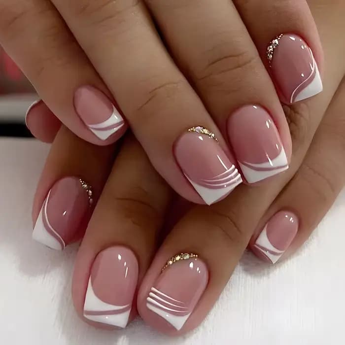 Faux ongles français en acrylique à couverture complète pour filles, faux ongles carrés courts, rose