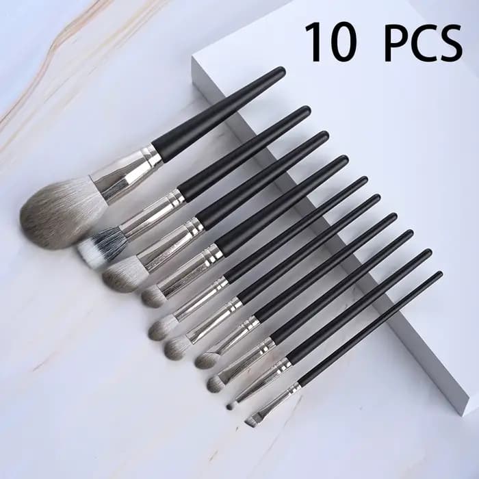 10 pinceaux de maquillage de luxe - Manche en bois massif, poils en nylon doux, idéaux pour le fond