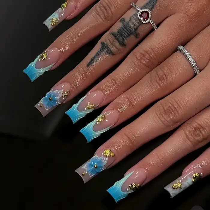 Faux ongles carrés moyens avec colle, 24 pièces, fleurs roses Blush, couverture complète, acrylique