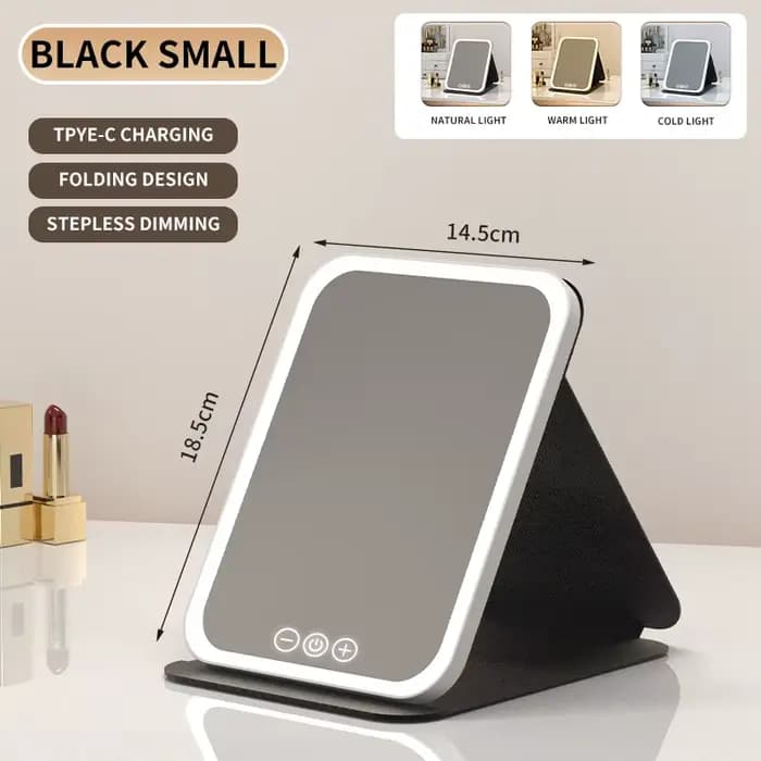 Miroir de maquillage LED portable et pliable avec écran tactile, 3 couleurs de lumière, gradation pr