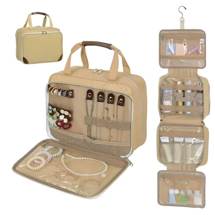 Trousse de toilette pour femme, trousse de toilette de voyage suspendue avec compartiment organisate