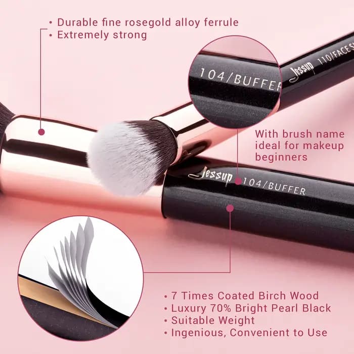 Jessup – ensemble de pinceaux de maquillage professionnels, 25 pièces, poudre de fond de teint natur