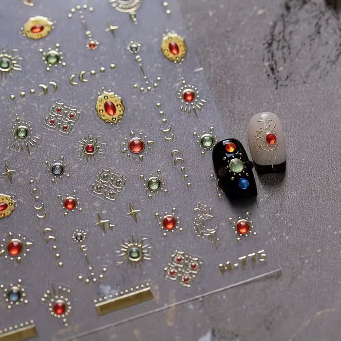 Autocollants pour Nail Art 5D, sceptre doré élégant, magnifique pierre précieuse de luxe, motif cour