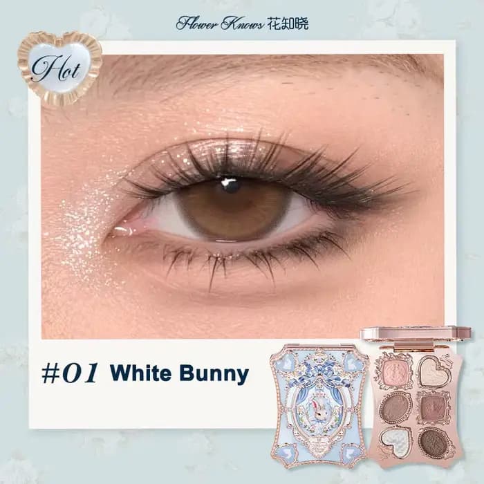 Palette de maquillage Flower Knows Bunny Garden 6 couleurs, blush, illuminateur, thème lapin mignon