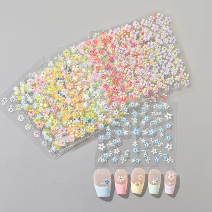 Ensemble d'autocollants pour ongles fleur avec diamant, 24 pièces, autocollants 3D pour Nail Art, mo