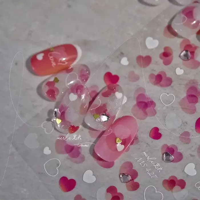 Autocollant 5D en dentelle avec nœud papillon rose et blanc, cœur d'amour, cristal de fraise, strass