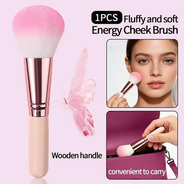 Pinceau à lèvres Vitality Girl - Manche en bois rose, pinceau de maquillage compact pour les retouch