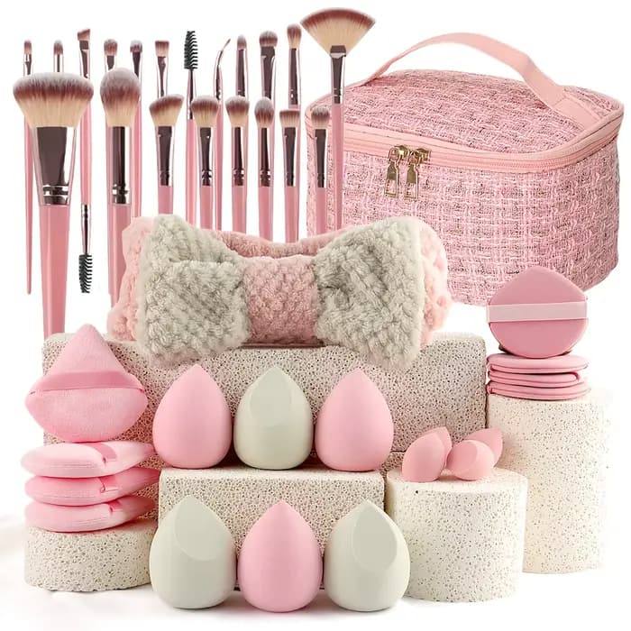 Kit de maquillage rose 20/40 pièces avec ensemble de pinceaux, éponge de maquillage, sac de voyage |