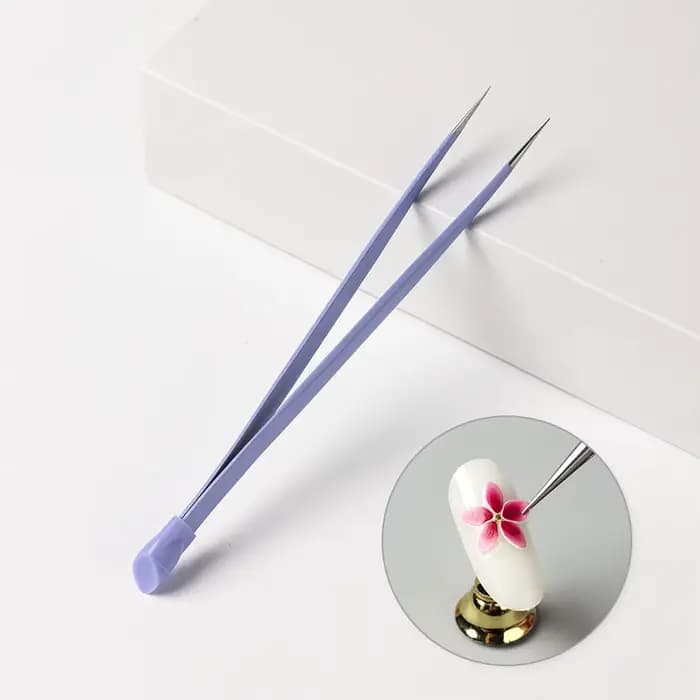 Pincettes à ongles violettes Double face, tête de pressage en Silicone, autocollants, outils de manu