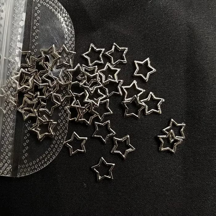 Breloques étoiles argentées pour ongles, bijoux métalliques 3D, gemmes météores évidées, décorations