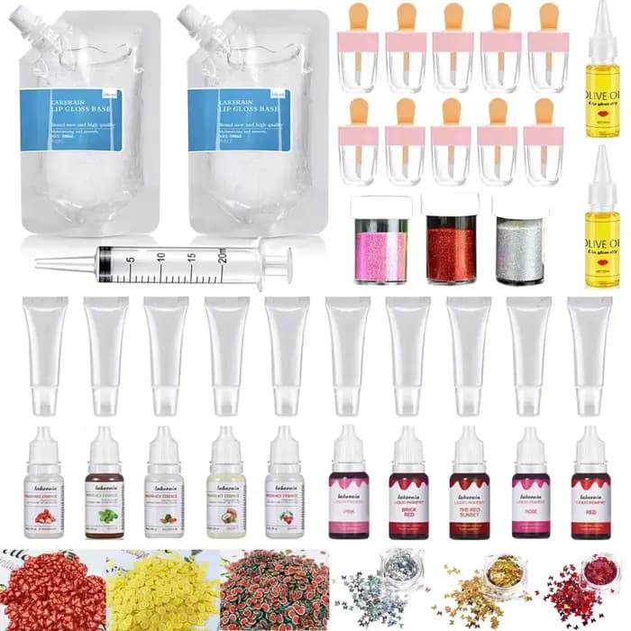 Kit de brillant à lèvres transparent, Gel de Base hydratant, 200ml, avec Tube de brillant à lèvres,