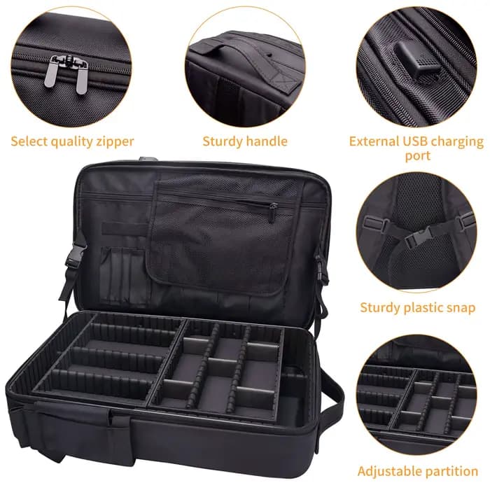 YUNTES sac à dos de voyage de maquillage de barbier professionnel séparateurs réglables USB-grand sa