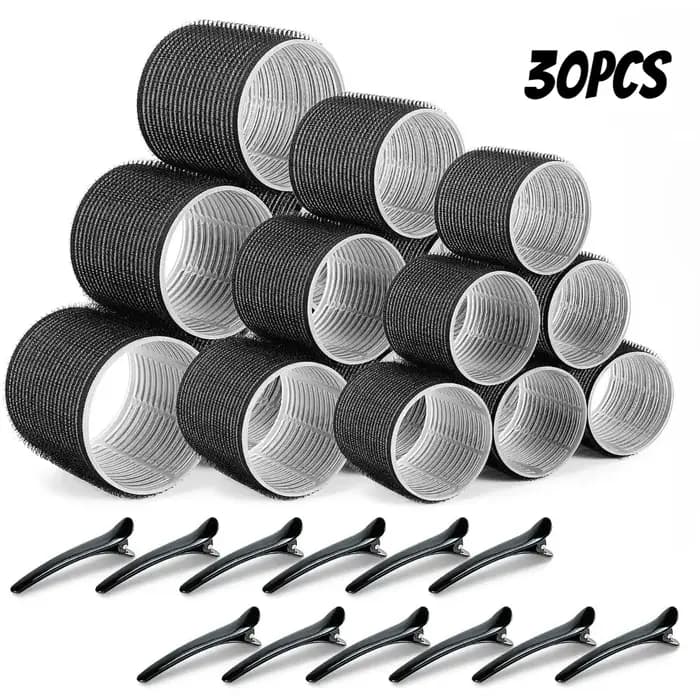 Kit de coiffure sans chaleur, 30 pièces/ensemble, rouleaux auto-agrippants avec 18 rouleaux de cheve