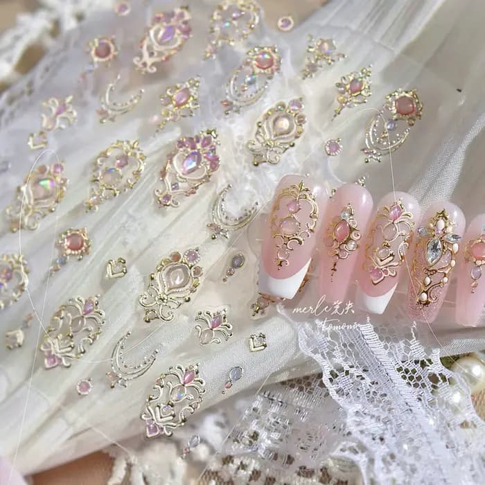 Autocollants pour Nail Art 5D, sceptre doré élégant, magnifique pierre précieuse de luxe, motif cour