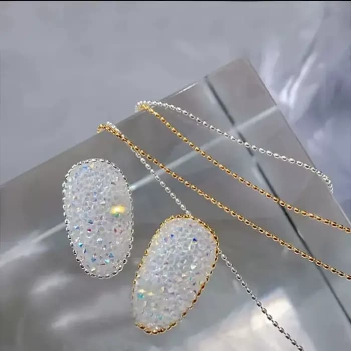 Chaîne de perles pour ongles en or et argent, 1 m/paquet, 0.8mm, breloque en pierre Ellipse, décorat