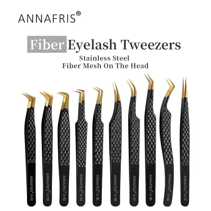 ANNAFRIS pince à cils à pointe de Fiber haut de gamme en acier inoxydable tête droite pointe incurvé