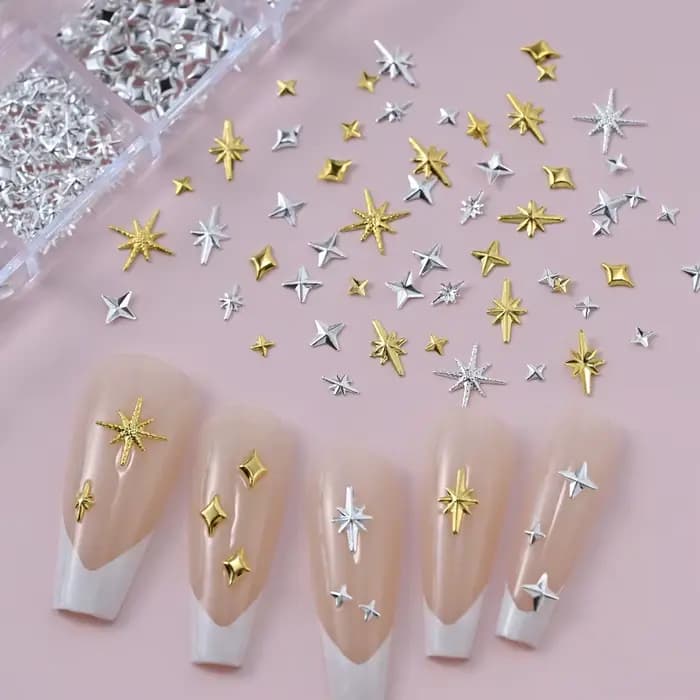 1000 pièces-12 grilles 3D or argent étoile/croix ongles Rivet goujons alliage métallique Starlight o