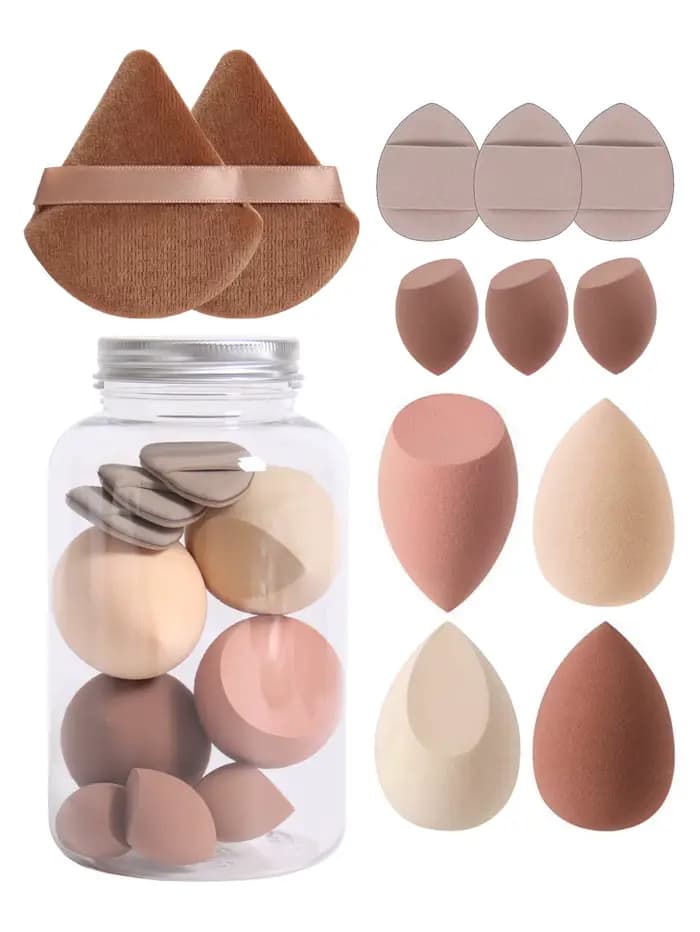 Ensemble d'éponges de maquillage 12 pièces avec pot de rangement sans Latex, bouffantes de doigts d'