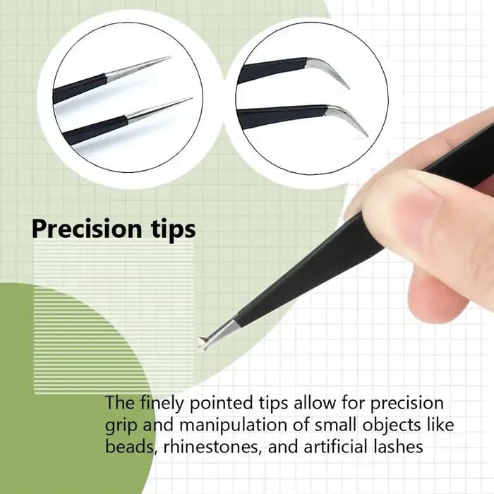 Pincettes antistatiques, pincettes noires de précision pour Nail Art et Extensions de cils, outils d