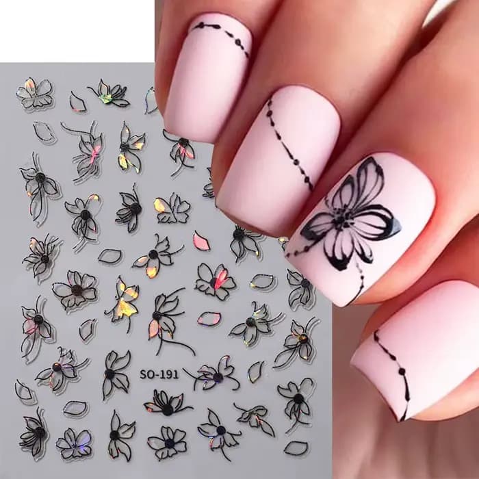 2 pièces 3D Laser noir blanc fleur décalcomanies abstraite rayure fleur pétales conception autocolla