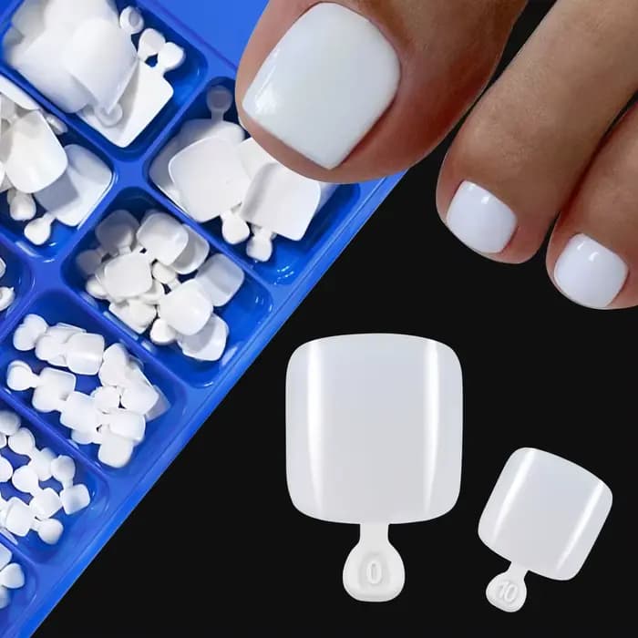 100 pièces faux ongles blanc naturel presse sur orteil pied couverture complète ongles carrés consei